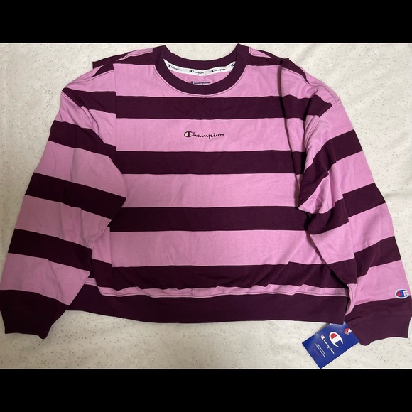 Champion Women’s Cotton Striped Long Sleeve Top Paper Orchiddark Berry Purple L - Picture 7 of 7